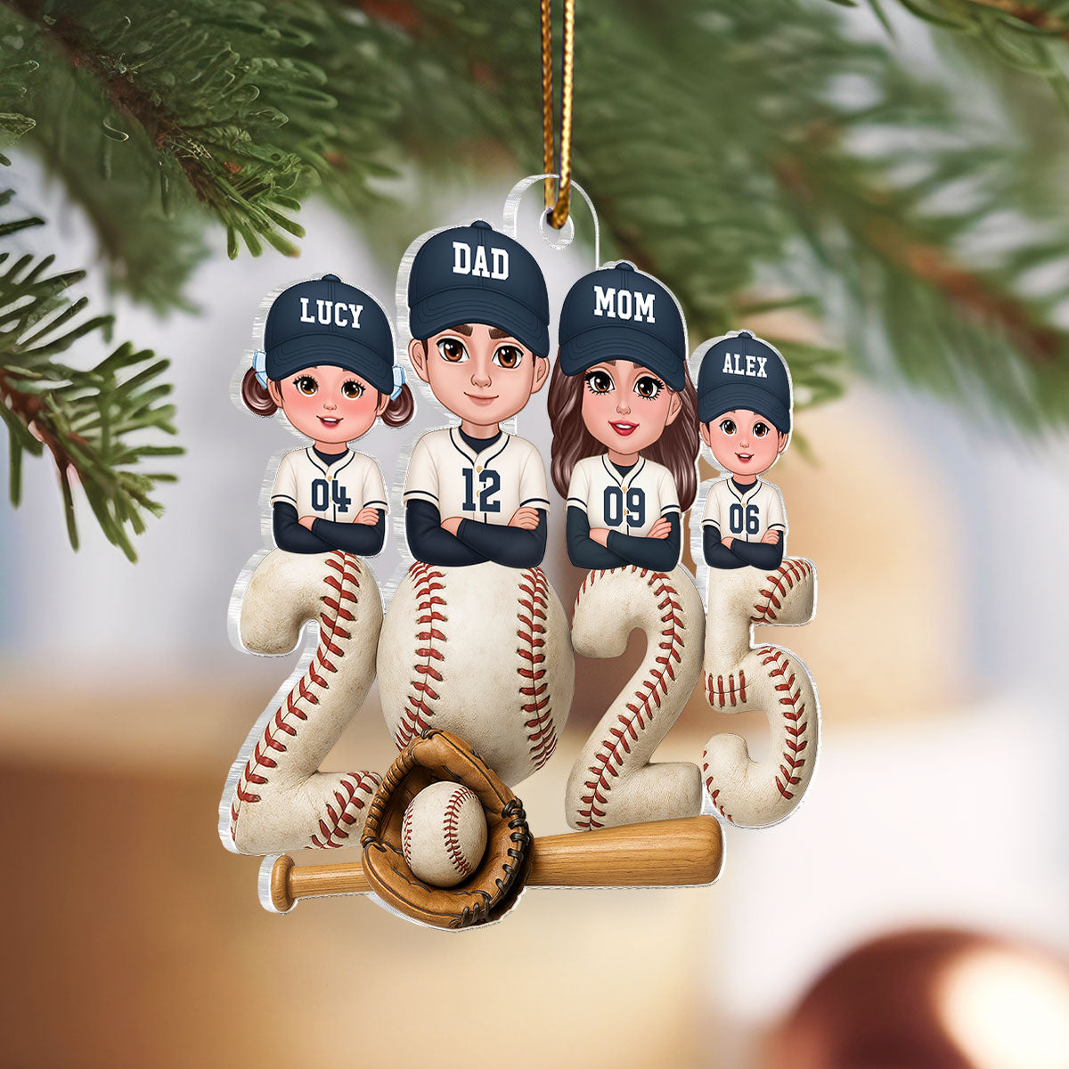 3D Effect Christmas Baseball Family Together We're A Team - Personalized Acrylic Ornament - Gift For Family