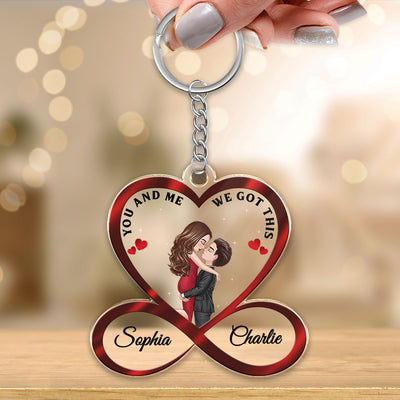 Infinity Heart Couple Hugging Kissing Personalized Acrylic Keychain - Anniversary Gift For Couple - Gift For Him Gift For Her