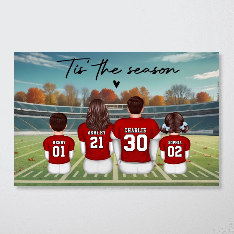 Fall Season Football Family Sitting Back View Personalized Poster, Meaningful Father's Day Gift for Dad, Gift for Husband
