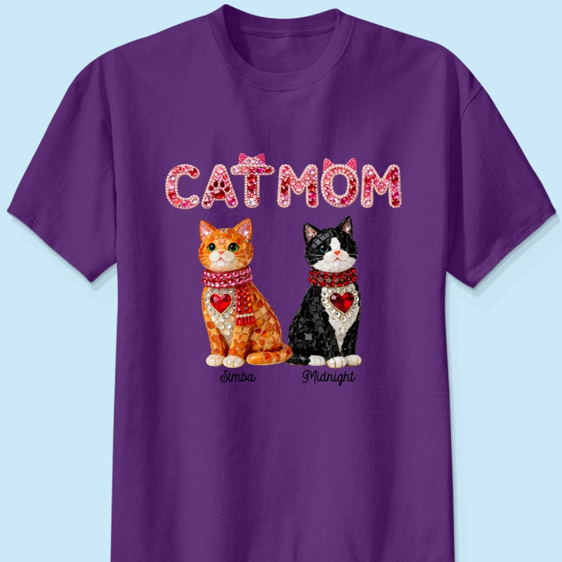 Cat Mom Shiny Pattern - Personalized Shirt - Unique Valentine's Day Gift for Cat Moms