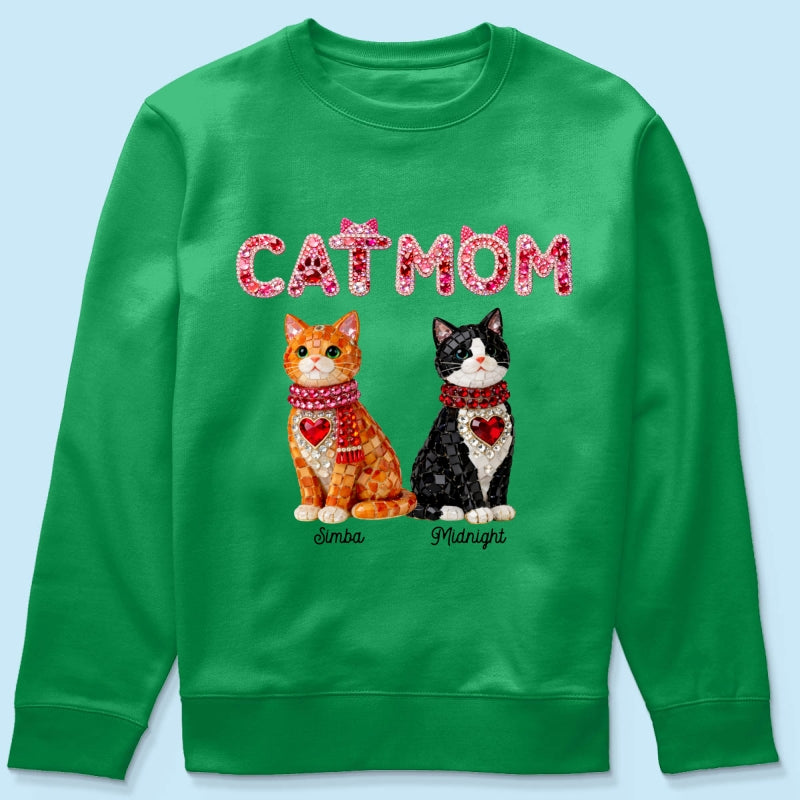 Cat Mom Shiny Pattern - Personalized Shirt - Unique Valentine's Day Gift for Cat Moms