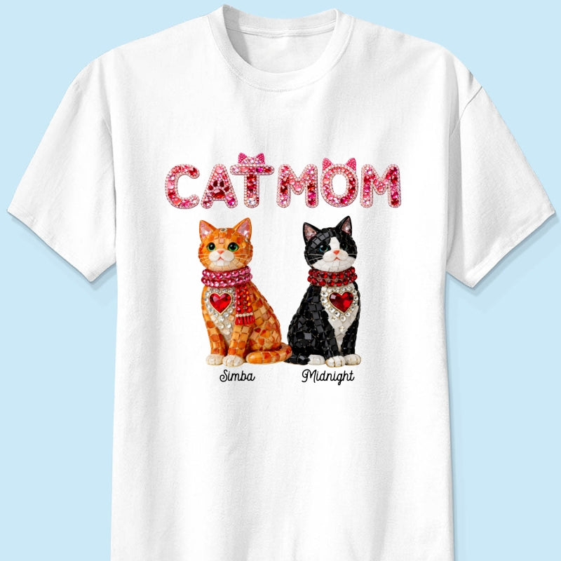 Cat Mom Shiny Pattern - Personalized Shirt - Unique Valentine's Day Gift for Cat Moms