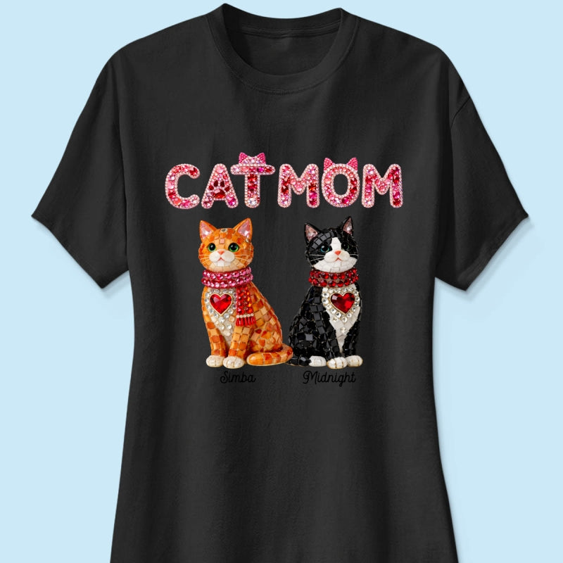 Cat Mom Shiny Pattern - Personalized Shirt - Unique Valentine's Day Gift for Cat Moms