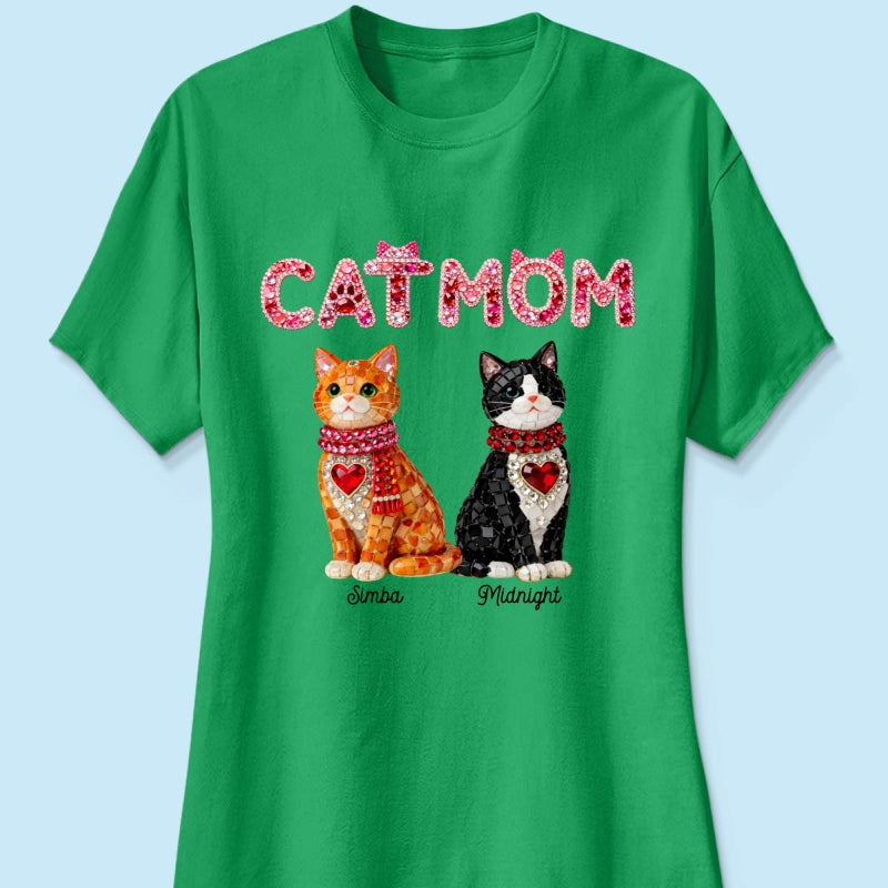 Cat Mom Shiny Pattern - Personalized Shirt - Unique Valentine's Day Gift for Cat Moms