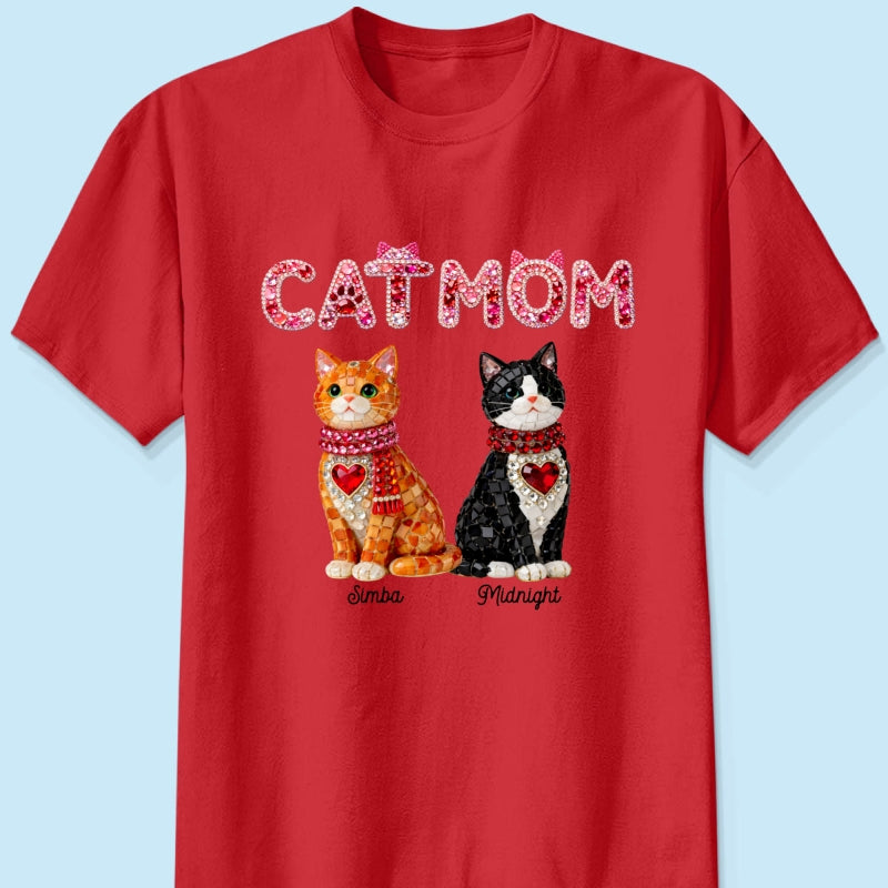 Cat Mom Shiny Pattern - Personalized Shirt - Unique Valentine's Day Gift for Cat Moms