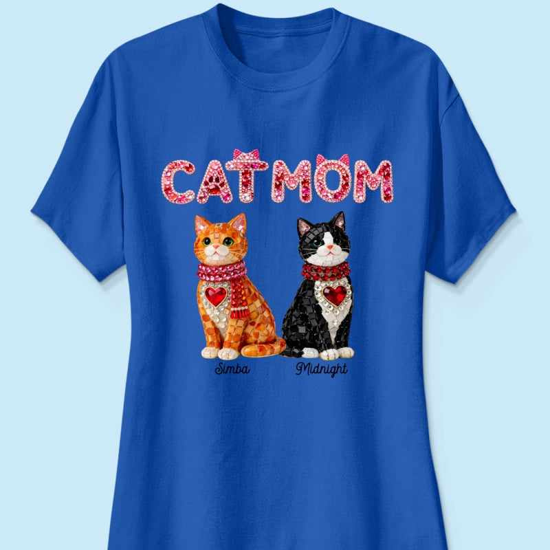 Cat Mom Shiny Pattern - Personalized Shirt - Unique Valentine's Day Gift for Cat Moms
