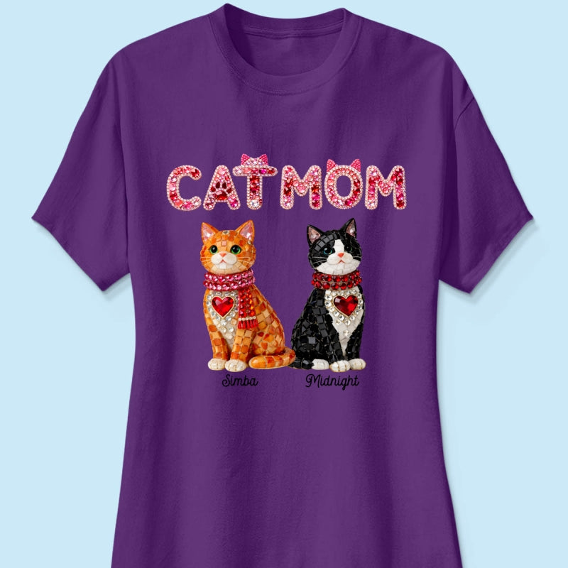 Cat Mom Shiny Pattern - Personalized Shirt - Unique Valentine's Day Gift for Cat Moms