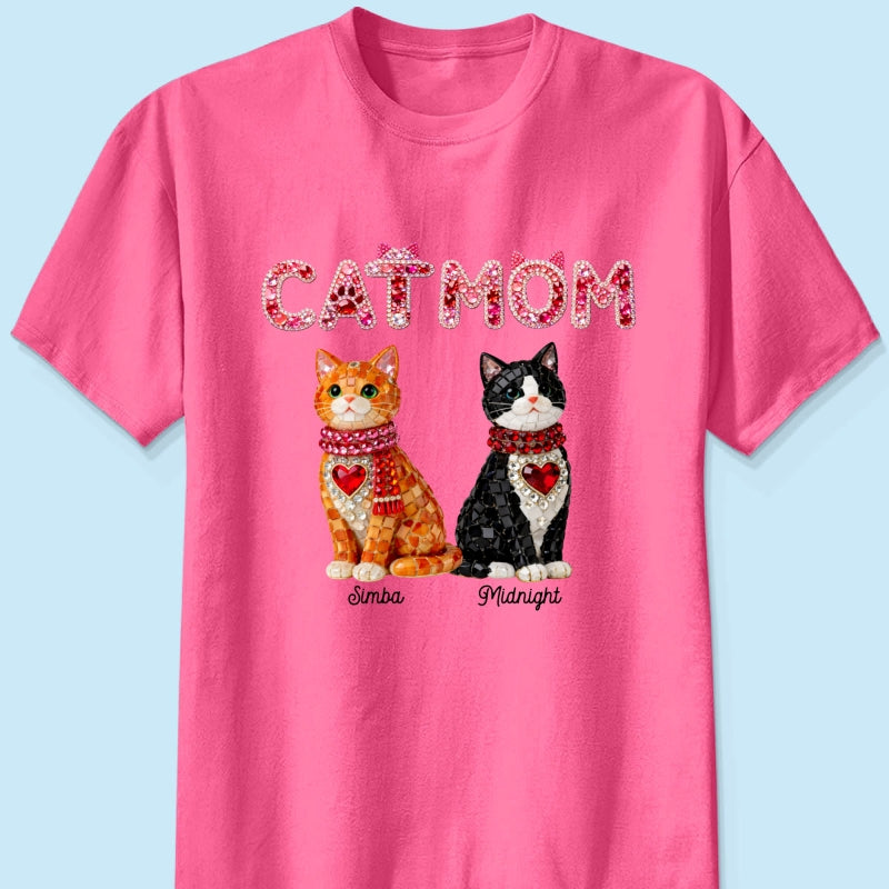 Cat Mom Shiny Pattern - Personalized Shirt - Unique Valentine's Day Gift for Cat Moms