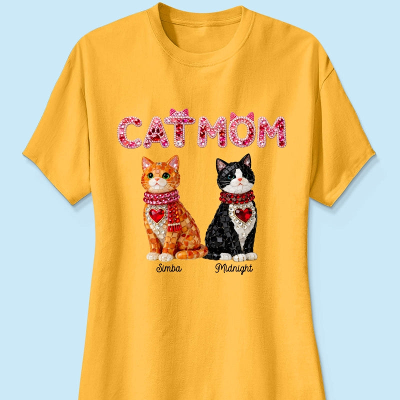 Cat Mom Shiny Pattern - Personalized Shirt - Unique Valentine's Day Gift for Cat Moms