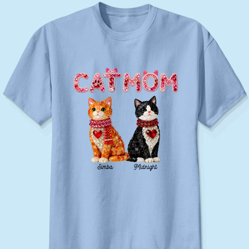 Cat Mom Shiny Pattern - Personalized Shirt - Unique Valentine's Day Gift for Cat Moms