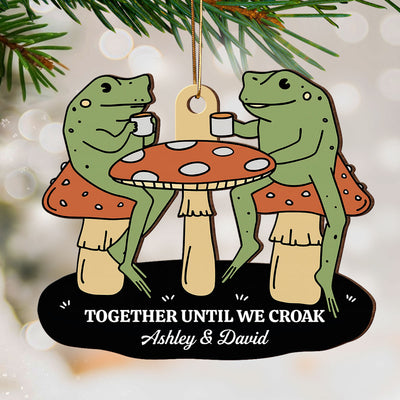 Cottagecore Retro Aesthetic Frog Couple Together Until We Croak - Personalized Wooden Ornament - Gift For Couple, Gift For Him, For Her