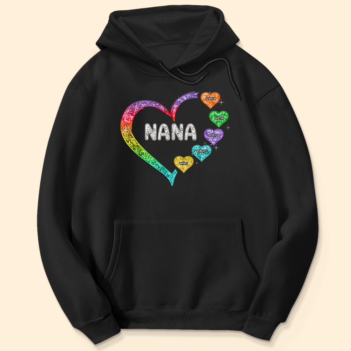 Grandma Mom Heart Faux Sequin Embroidery Personalized Shirt