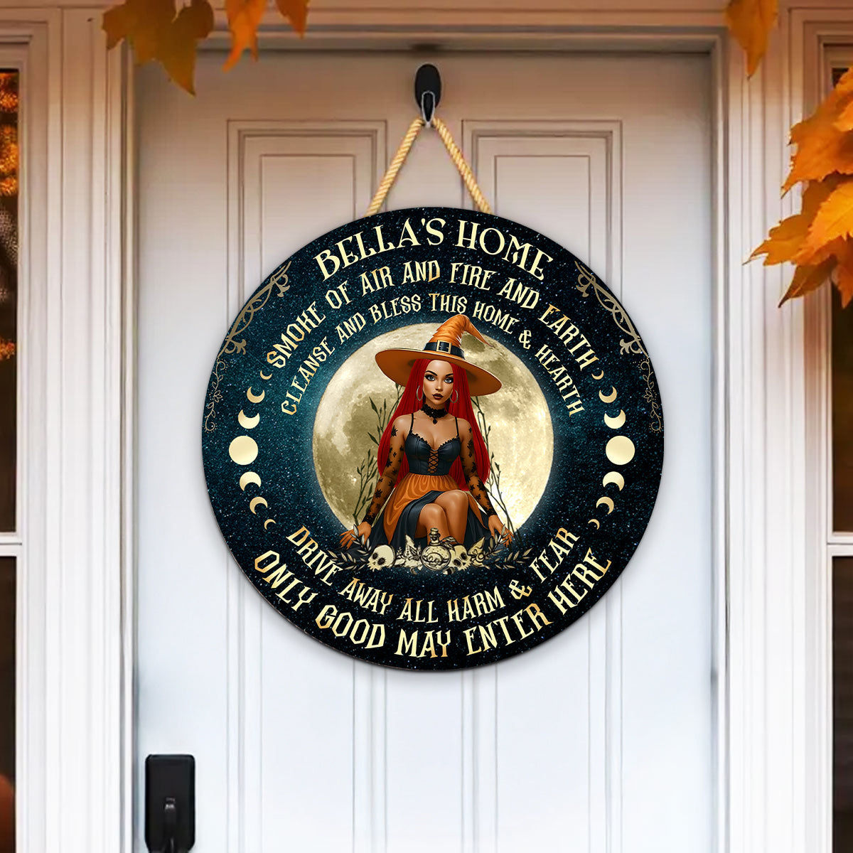 Home of Witch, Smoke of Air and Fire and Earth Personalized Wooden Door Sign, Halloween Decor