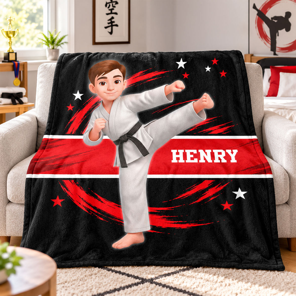 Karate Custom Name & Color - Personalized Fleece Blanket - Christmas Gift For Dad, Son, Boy, Daughter, Boy, Girl, Kid