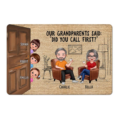 Cute Kids Peeking On Door Did You Call Personalized Doormat