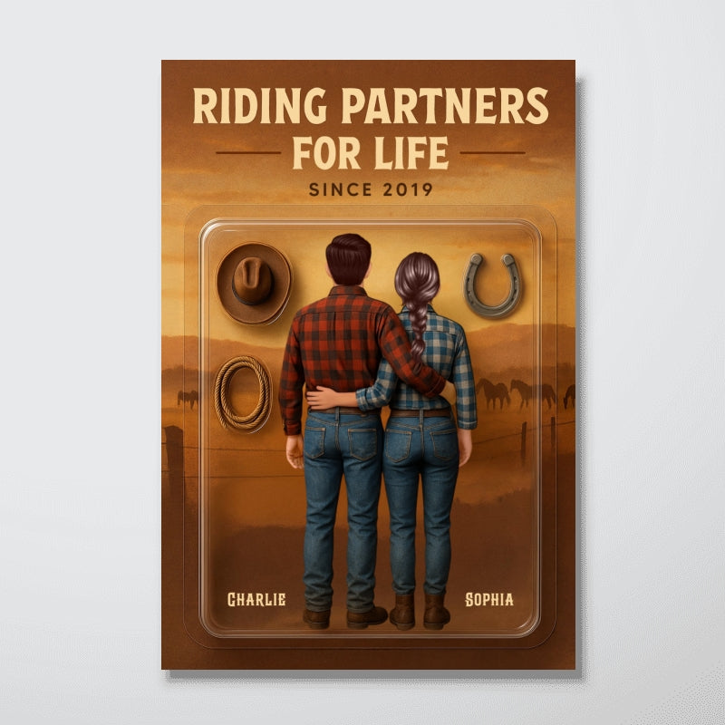 3D Effect Custom Figure Couple Horse Riding Partners For Life Personalized Poster