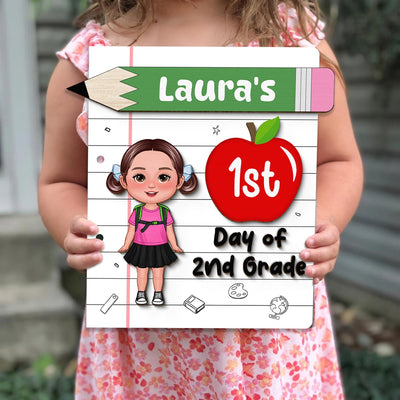 Back To School Sign Cute Doll Kid Personalized 2-Layer Wooden Plaque