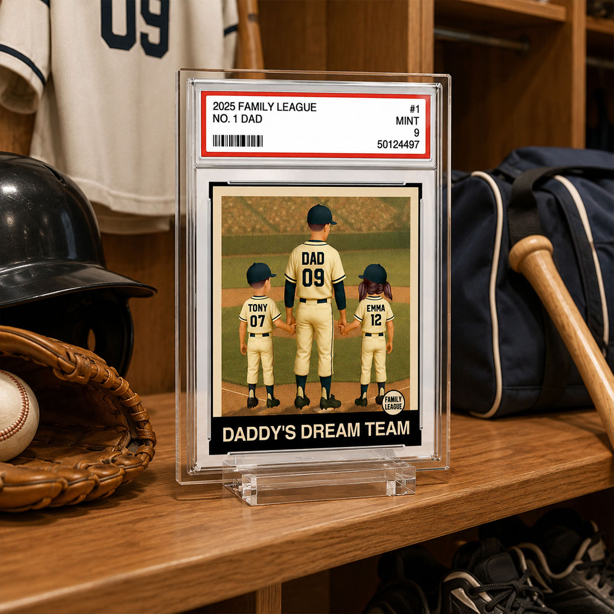 Baseball No. 1 Dad Man & Kids Trading Card Style - Personalized Acrylic Plaque