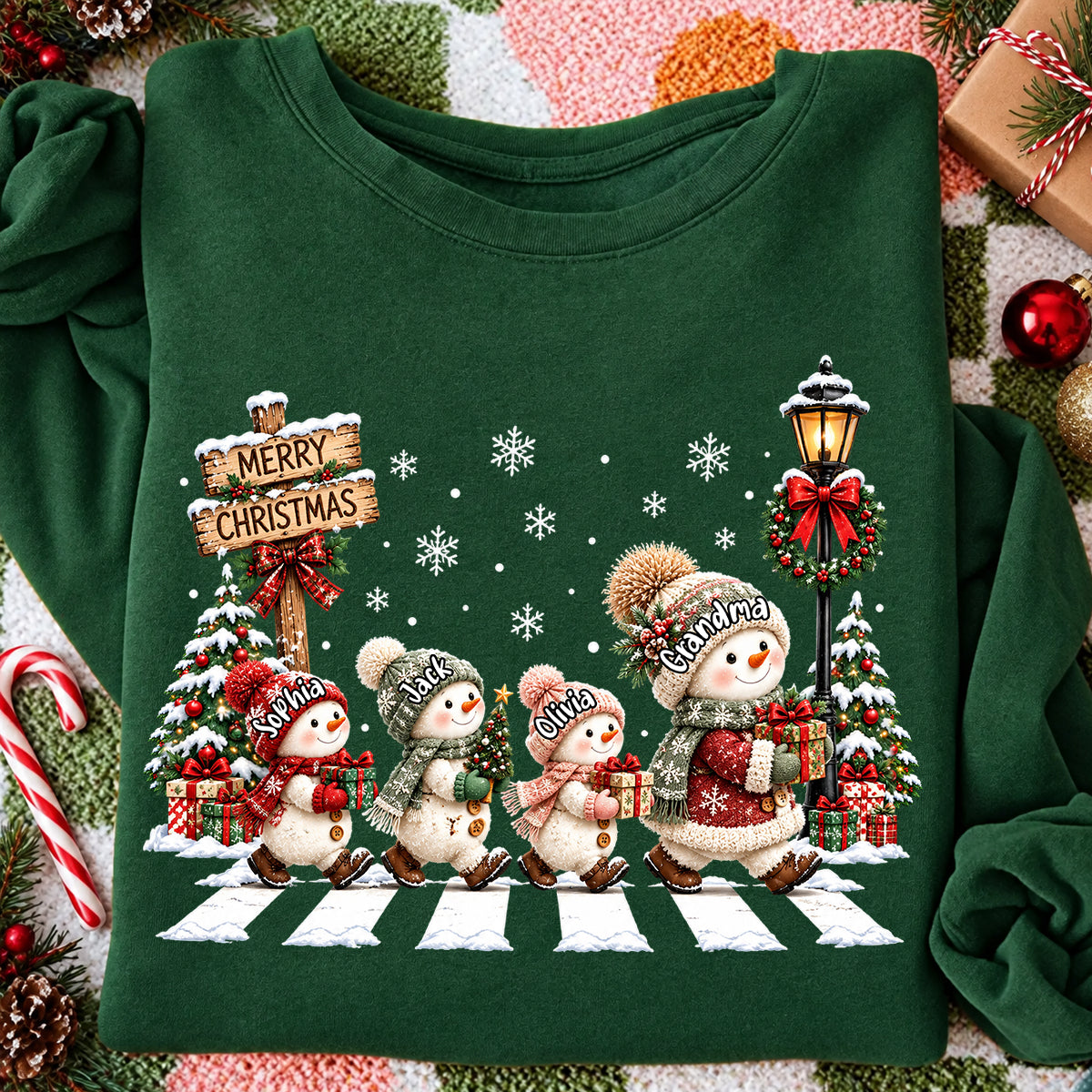 Merry Christmas Snowman Grandma Grandkids Walking - Personalized Shirt - Thoughtful Christmas Gift for Grandma, Mom, Wife