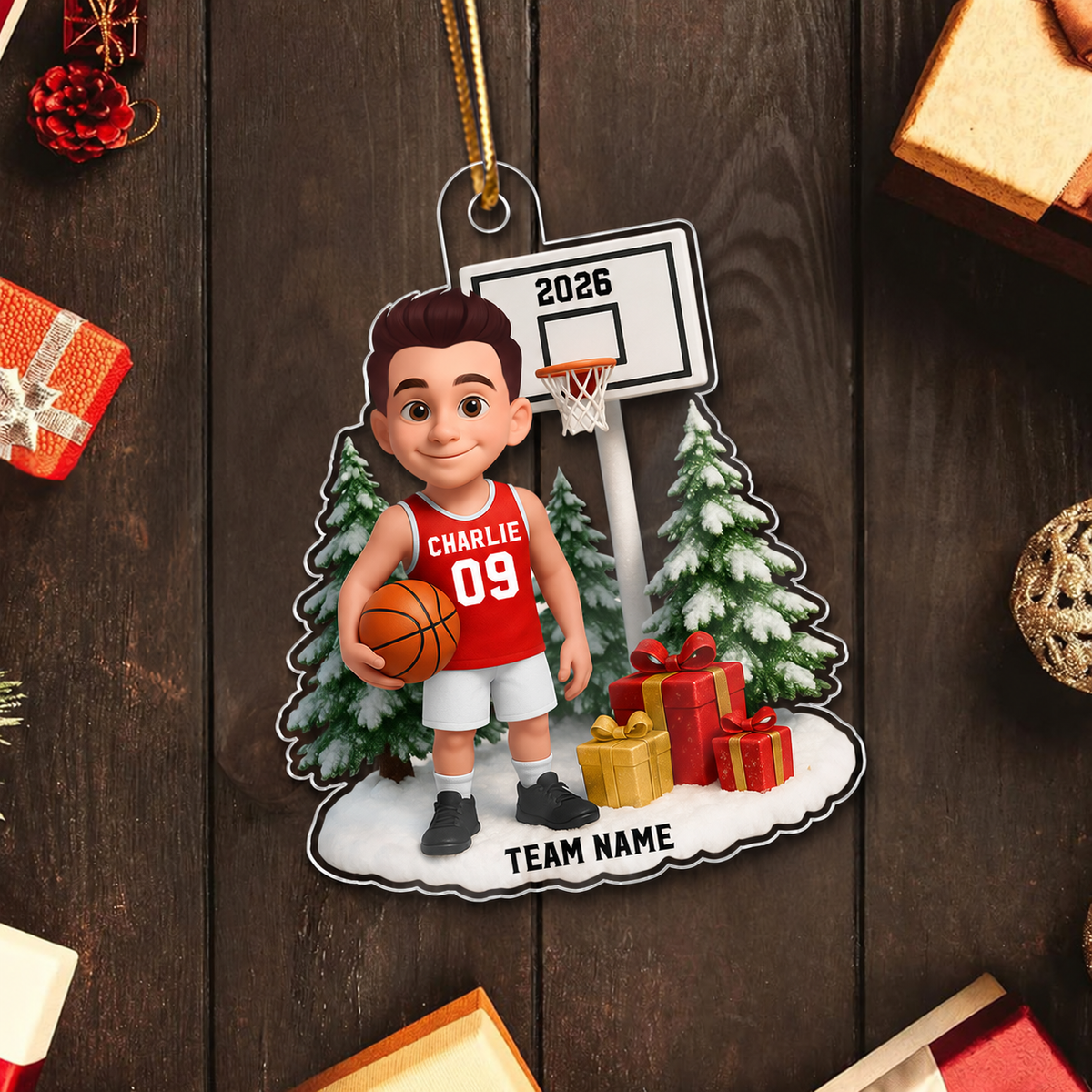 3D Effect Basketball Player Christmas - Personalized Acrylic Ornament - Gift For Basketball Players