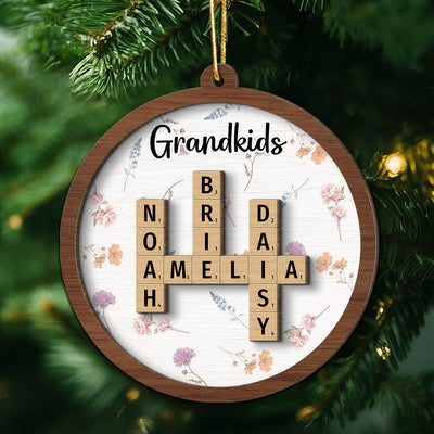 Grandkids Grandma's Garden Crossword Puzzle Art Birth Month Flower Personalized 2-Layer Wooden Ornament
