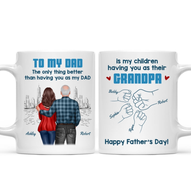 To Dad My Children Having You As Their Grandpa Fist Bump Blue Tone Personalized Mug, Gift For Dad