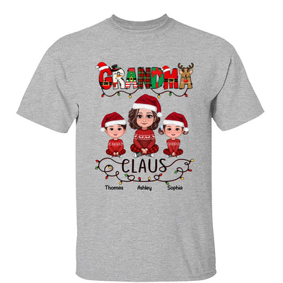 Grandma Claus Christmas Light Pattern Grandma Grankids Personalized Shirt