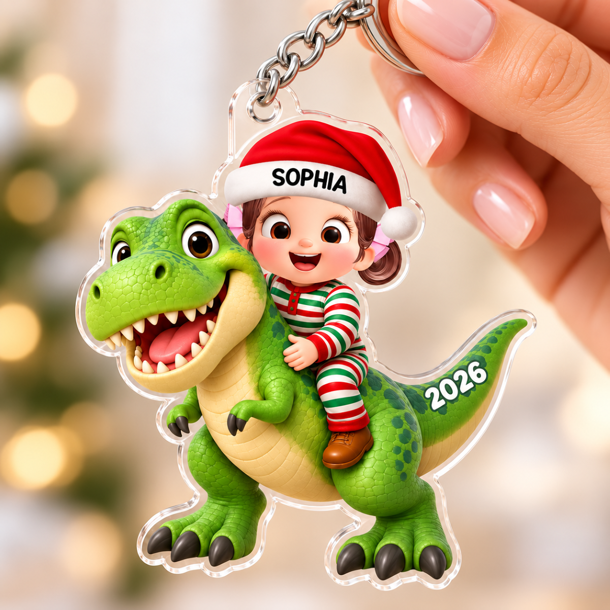 Trending Kid With Dinosaur Design For Boy Girl - Personalized Acrylic Keychain - Christmas Gift For Grandkids