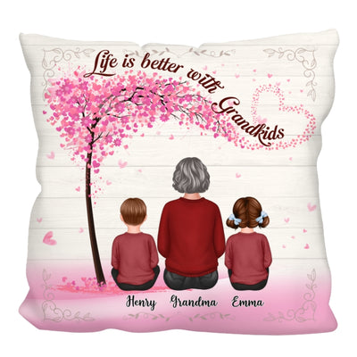 Pink Heart Tree Grandma Grandkids Personalized Pillow (Insert Included)