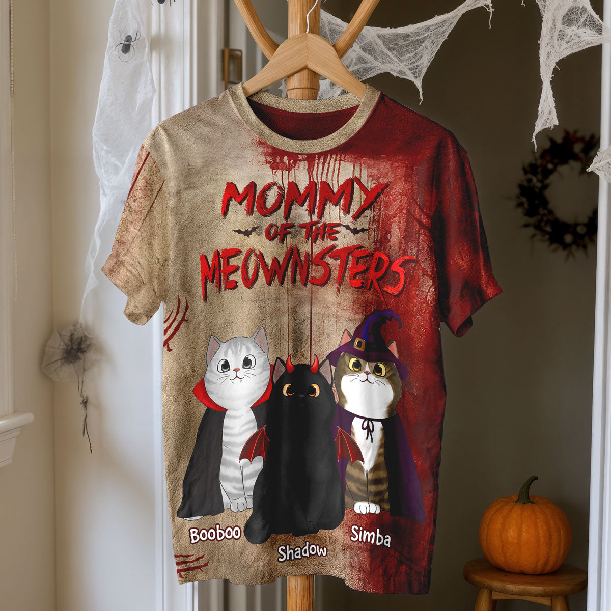 Halloween Horror Theme Cat Mom Cat Dad Of Meownsters Personalized 3D Shirt