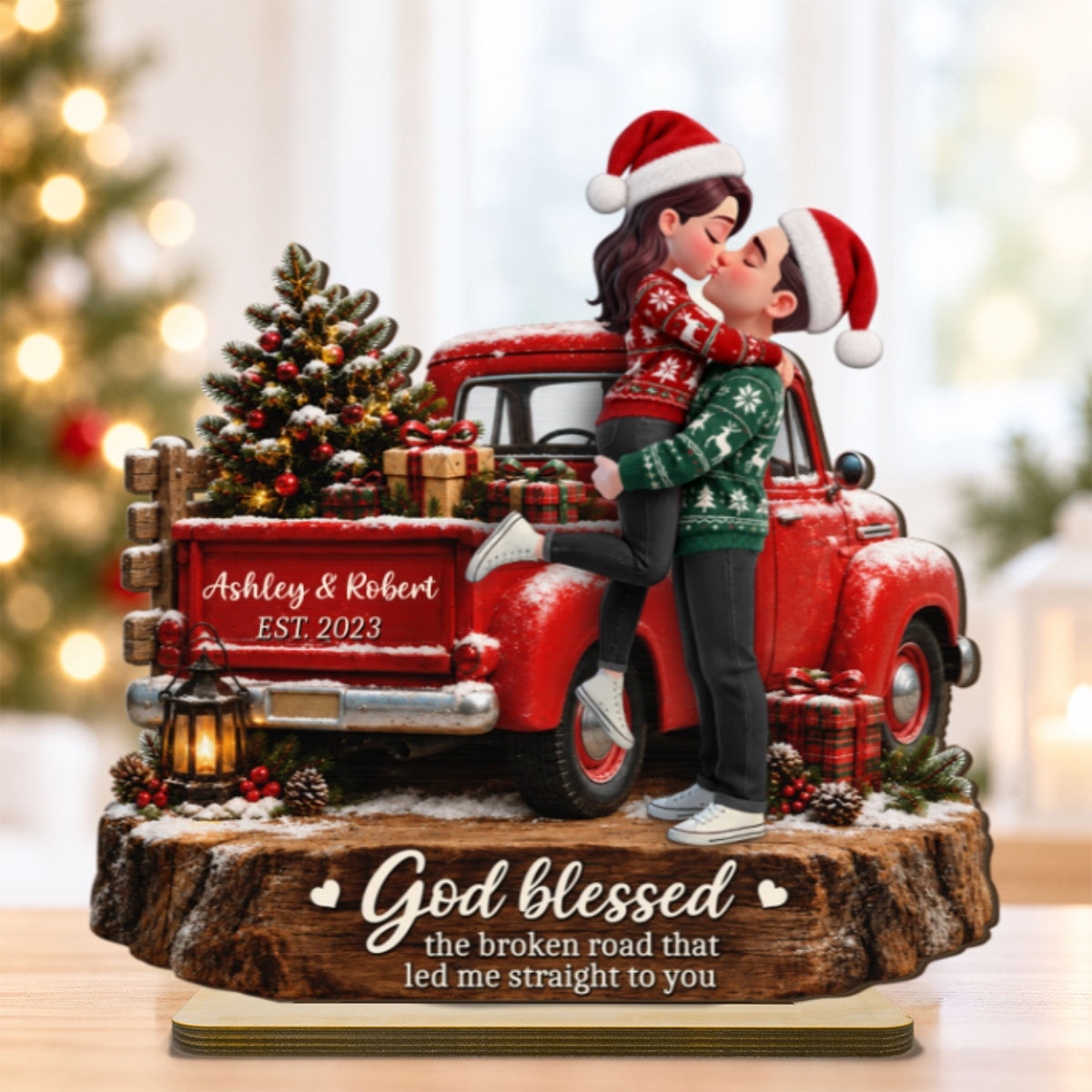 Eternal Love Couple God Blessed Broken Road Led Me Straight To You - Personalized 2-Layered Wooden Plaque - Christmas Gift, Anniversary Gift For Couple, For Him, For Her, Christmas Tabletop Decor