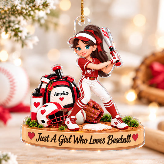 Just a Girl Boy Who Loves Baseball Softball - Personalized Acrylic Ornament - Christmas Gift for Daughter, Son, Grandkids