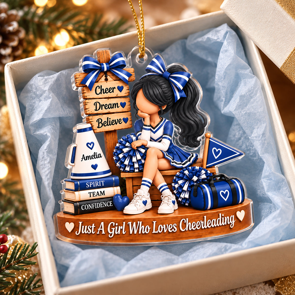 Just a Girl Who Loves Cheerleading - Personalized Acrylic Ornament - Christmas Gift for Daughter, Granddaughter