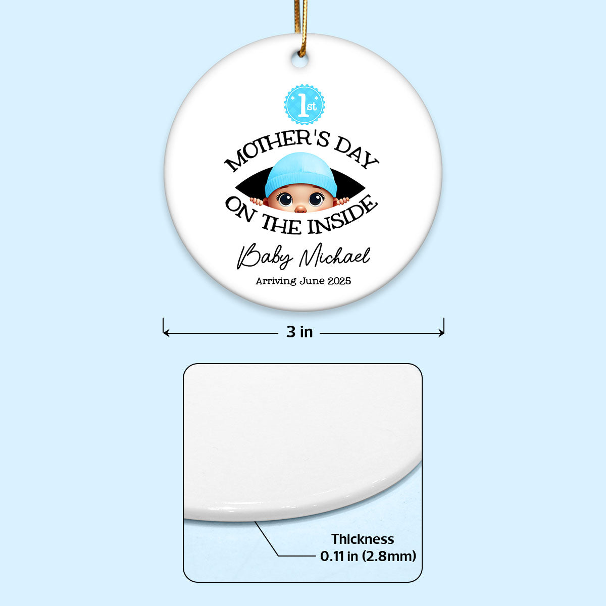 Personalized Baby's First Mother's Day On the Inside Ornament, Custom Pregnancy Reveal Ornament, Gift For Expecting Parents