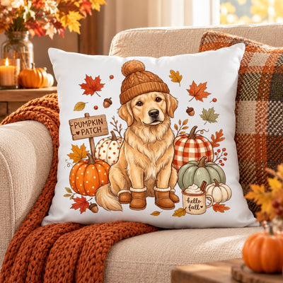 Custom Dog Photo Pumpkin Patch - Personalized Pillow - Fall Gift for Dog Moms, Cat Moms, Pet Lovers