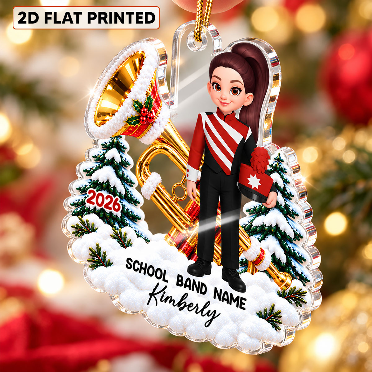 Trumpet Drum Marching Band Design For Boy Girl - Personalized Acrylic Ornament - Gift For Granddaughter, Grandson