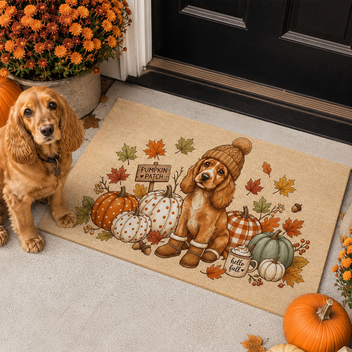 Hello Fall Custom Dog Cat Pet Portrait from Photo - Personalized Doormat - Cozy Fall Decor for Pet Lovers