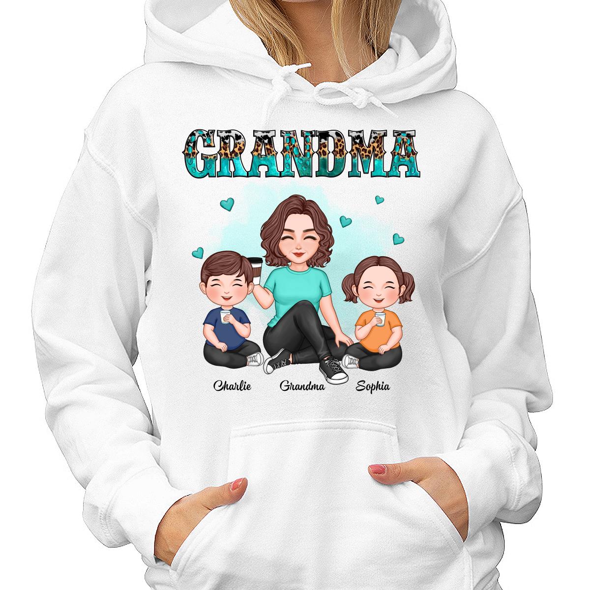 Grandma Sitting With Grandkids Leopard Pattern Personalized Shirt