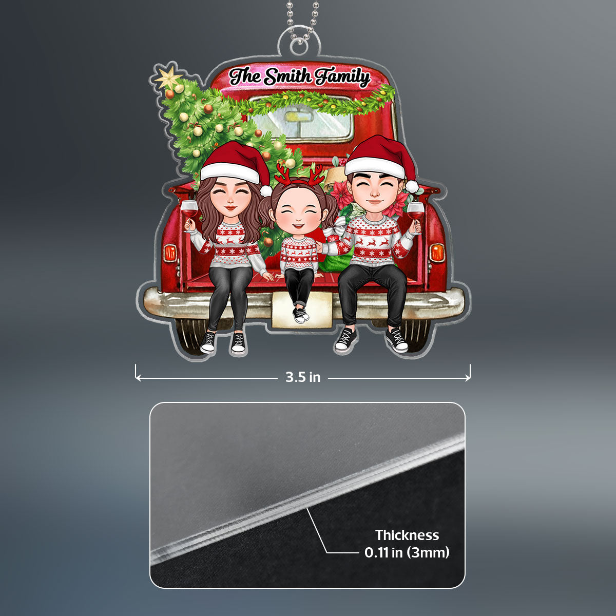 Cute Family Couple Dad Mom Kids On Christmas Truck Personalized Acrylic Ornament