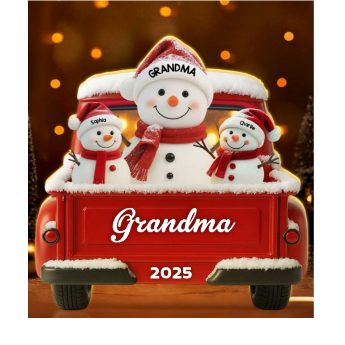 Snowman Grandma Grandkids Red Truck - Personalized Light Box