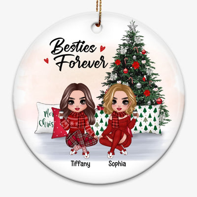 Christmas Sitting Doll Best Friends Sisters On Bed Personalized Circle Ornament