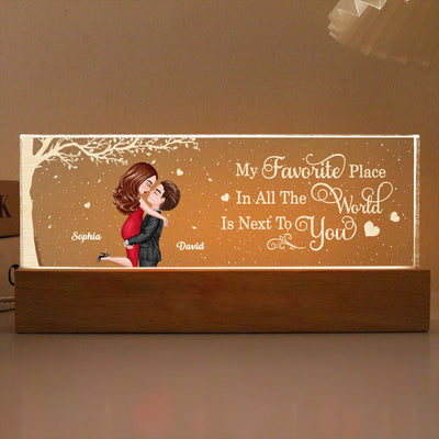 Favorite Place In The World Couple Kissing Personalized Acrylic LED Night Light, Gift For Him, For Her