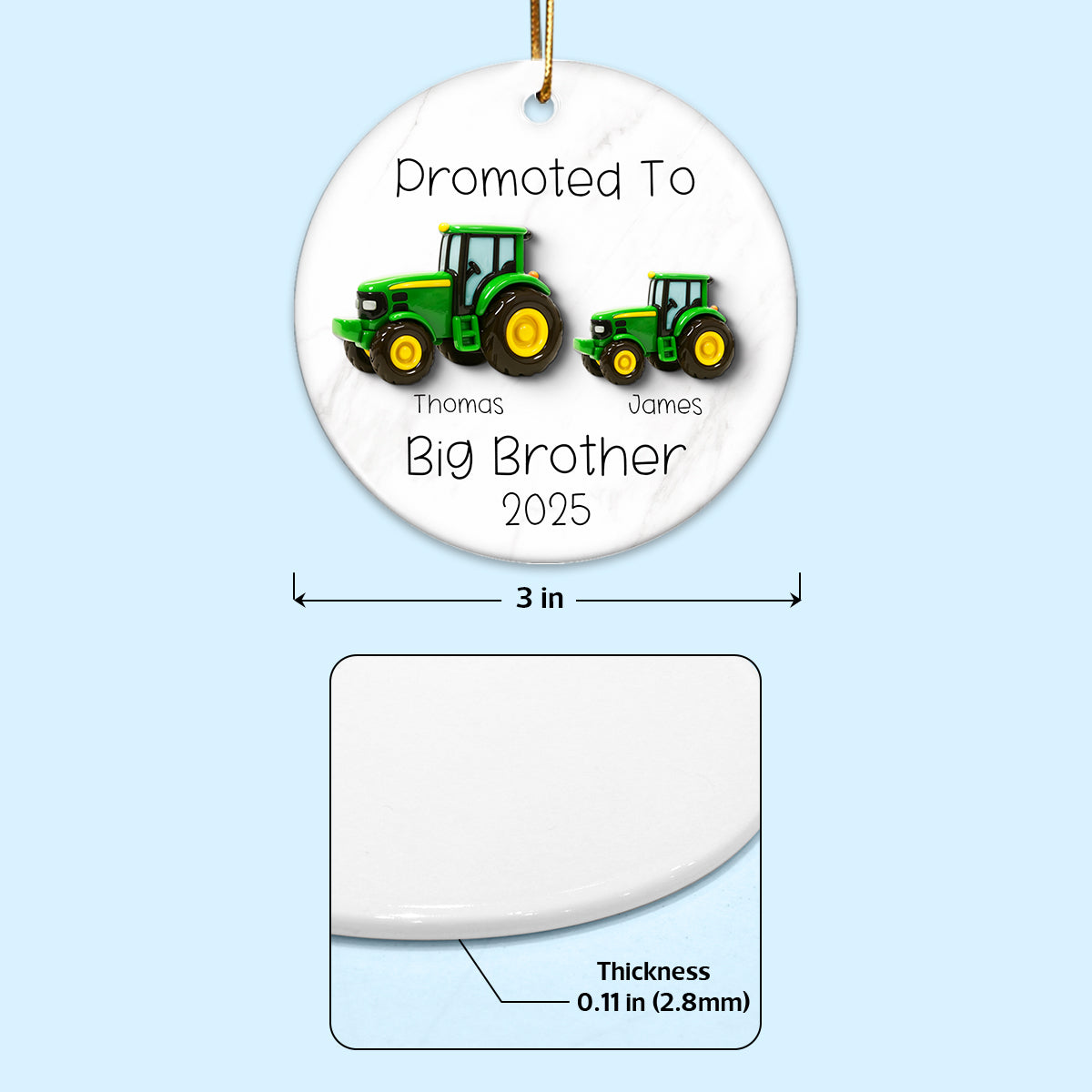Promoted To Big Brother Big Sister Tractors - Personalized Ceramic Ornament - Proud New Big Siblings Gift