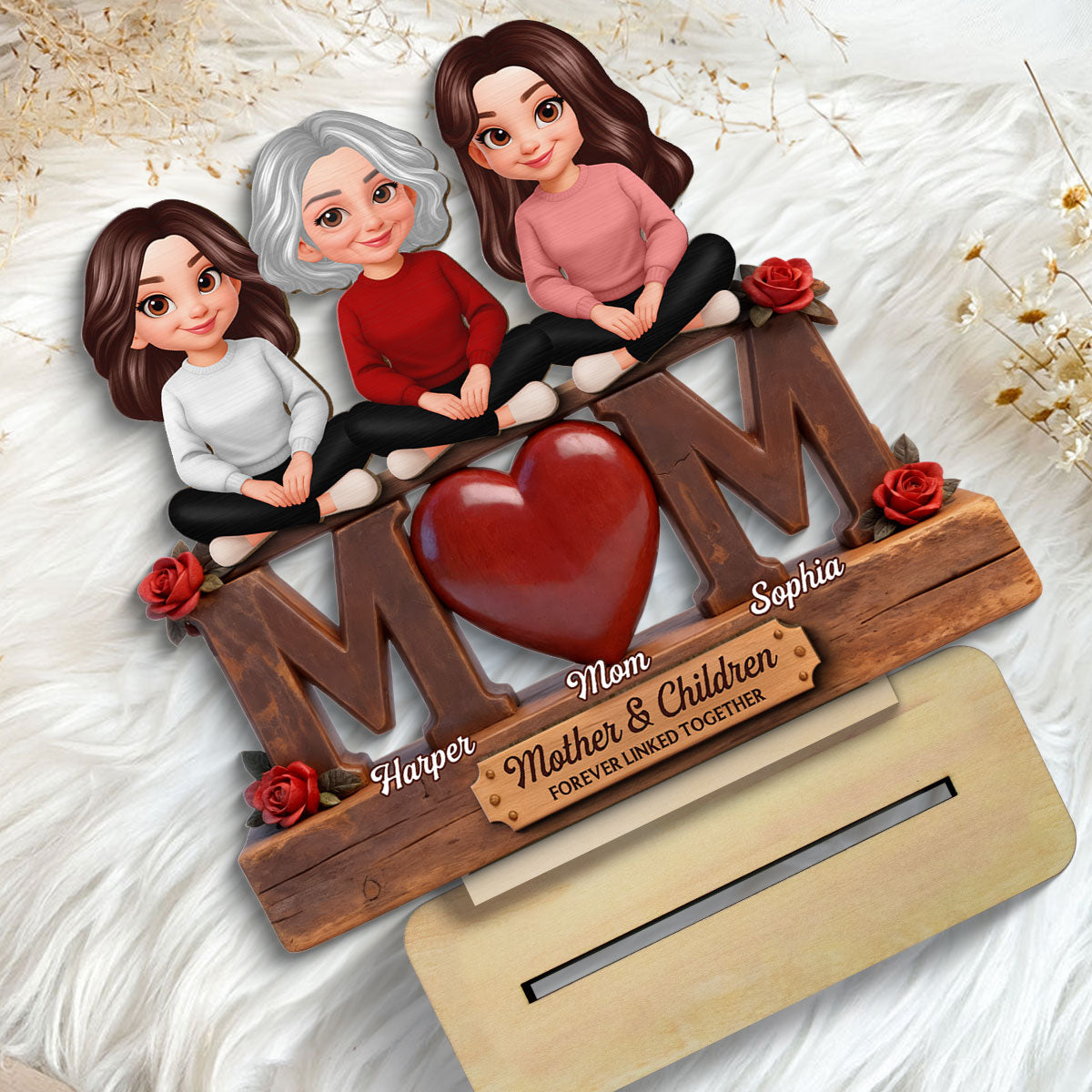 Rose MOM And Daughters Sons - Personalized 2-Layered Wooden Plaque - Heartfelt Mother's Day Gift For Mom
