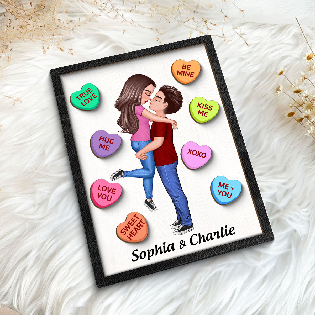 Couple Conversation Hearts Valentine‘s Day Gift Personalized 2-Layer Wooden Plaque