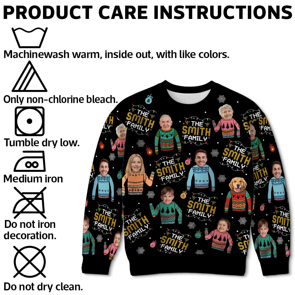 Family Photo Upload Funny Christmas Personalized Faux Knit Ugly Sweater