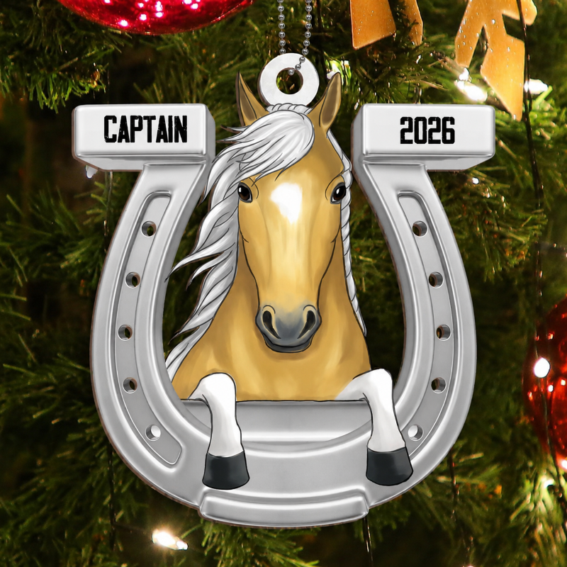 Peeking Horse Horseshoe Personalized Wooden Ornament