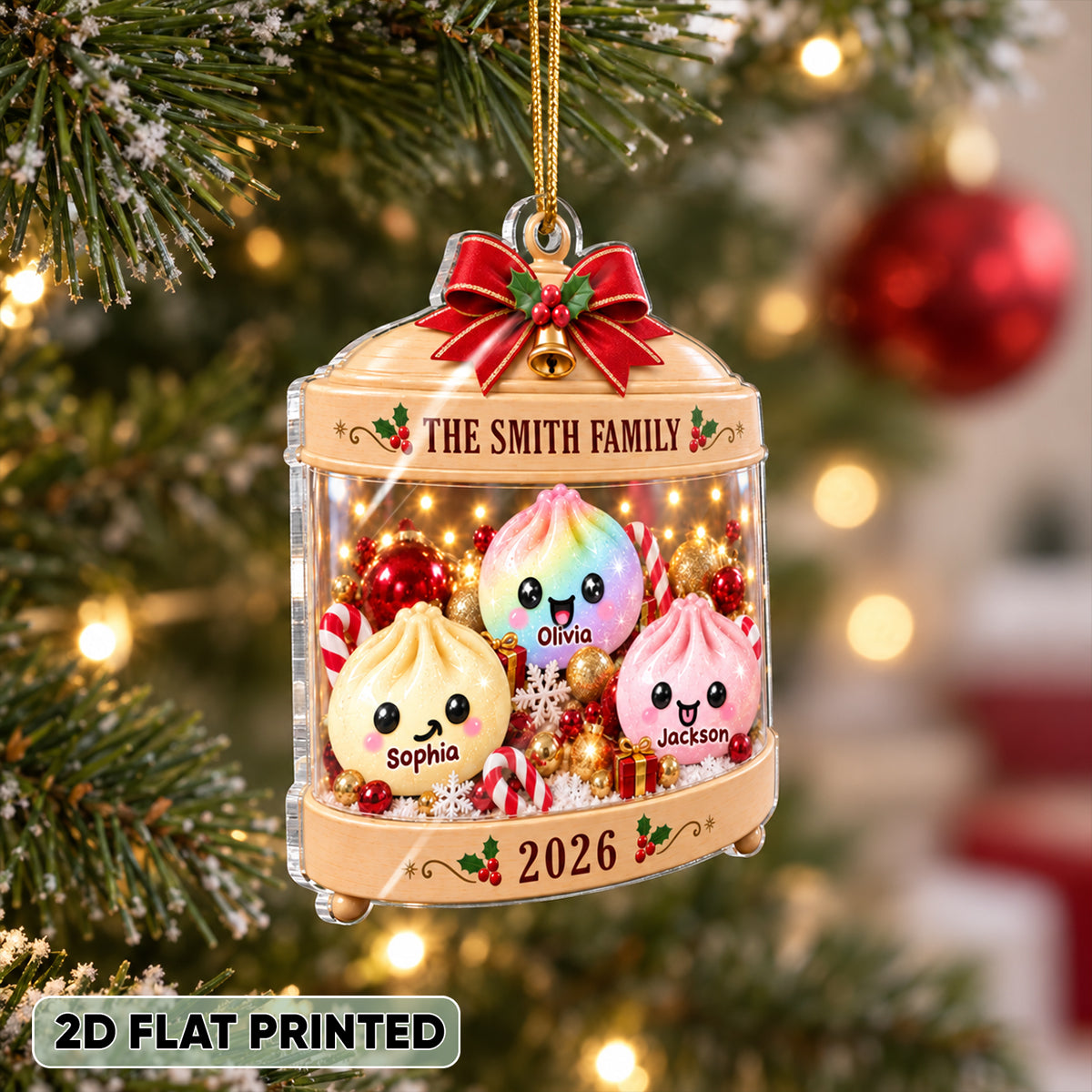 Cute Dumpling Family 2D Flat – Personalized Acrylic Ornament – Squishy Lover Christmas Keepsake 2026
