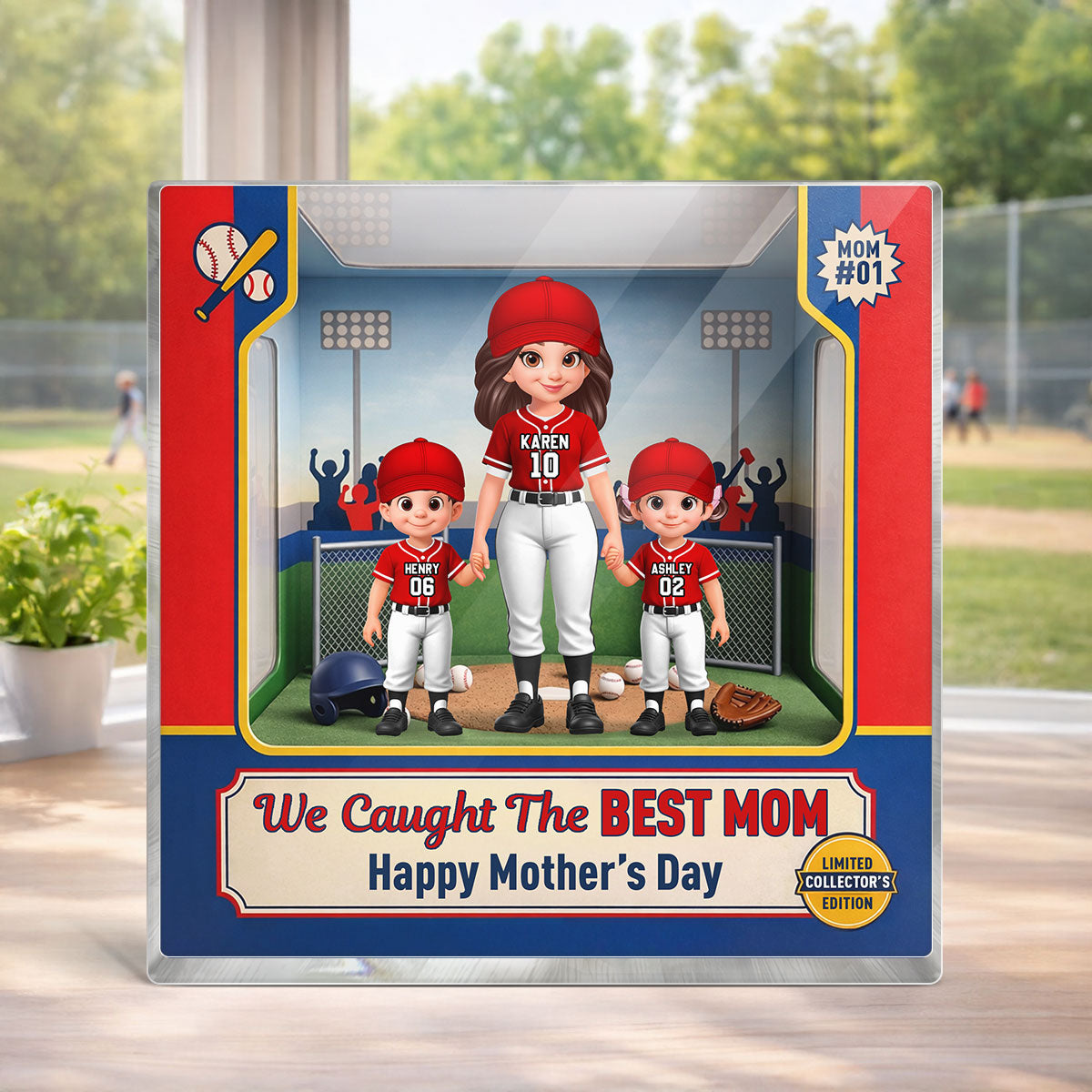 We Caught the Best Mom Baseball Field - Personalized Acrylic Block Plaque - Mother's Day Gift for Mom, Wife