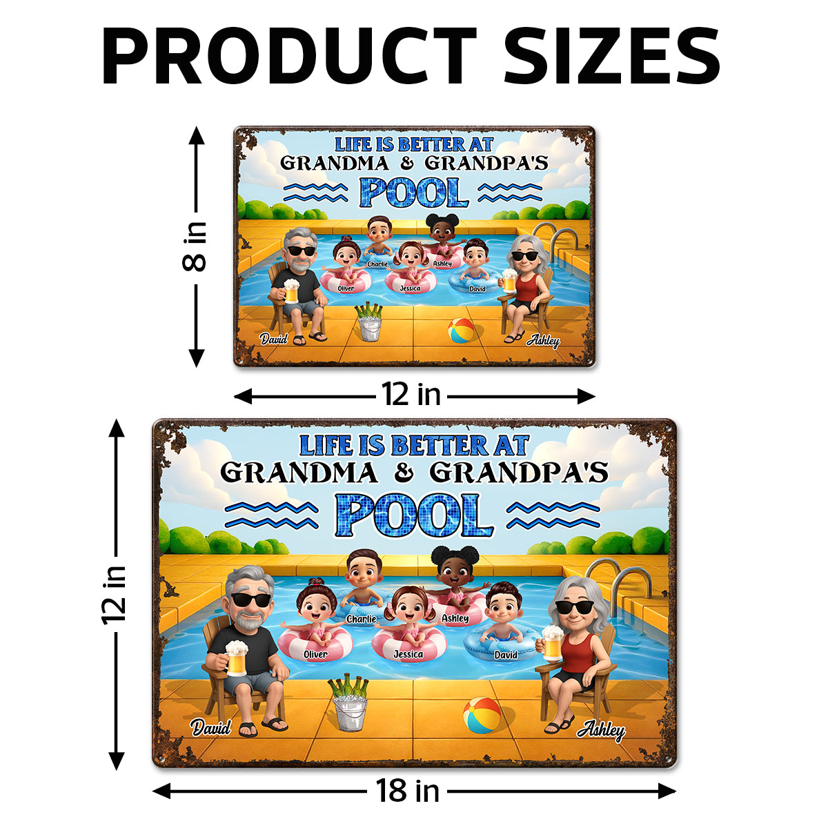Life is Better at Grandma & Grandpa Pool Personalized Metal Sign, Grandchildren Welcome Sign, Grandparents Hosting Grandkids Summer Sign